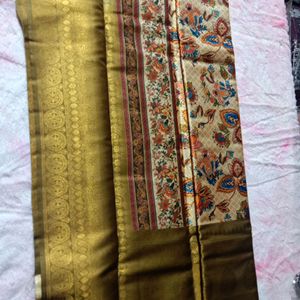 Digital Floral Softy Kuberpattu In Olive Shade