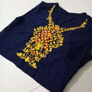 Navy Blue Crop Top With Long Yellow Shrug