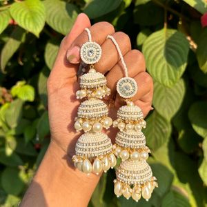 Beautiful White Pearl Long Jhumki Earings