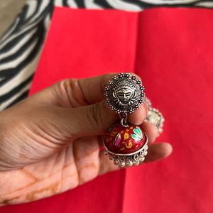 Hand Painted Red Meenakari Jhumki