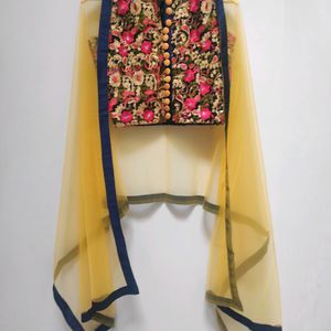 Heavy Embroidery Top And Satin Skirt With Dupatta