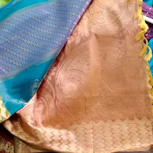 Teal And Purple Silk Saree