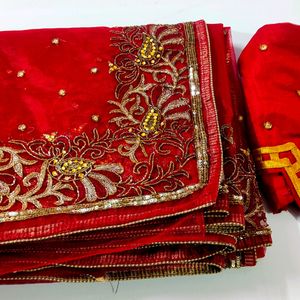 Handwork Soft Net Maroon Saree With Blouse