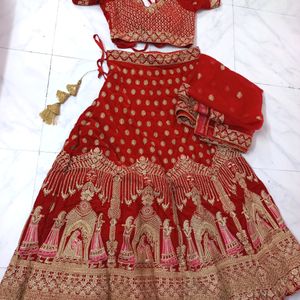 Royal Red Velvet Bridal Lehenga Set