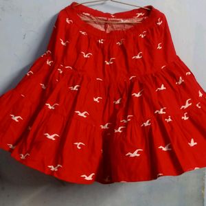 printed red frilled skirt