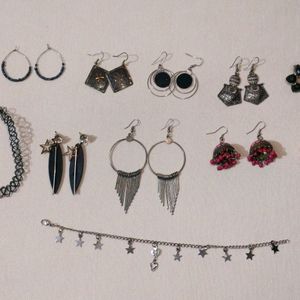 9 Pair Of Earrings, Neckband &Anklet