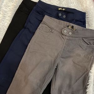 Combo 3 Trousers Ankle Length In Black Grey Blue