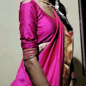 Pink Art Slik Saree  With Gold Less Work