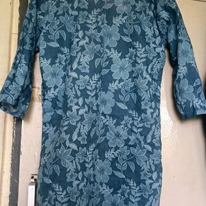 Floral Printed Short Blue Kurti