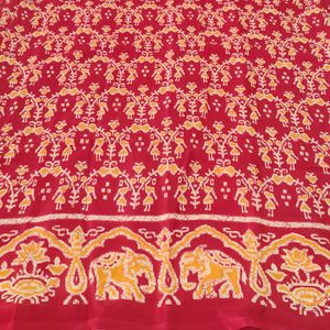 Red Printed Crepe Saree