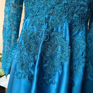 Teal High Low Embellished Gown