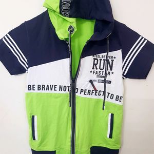 Zipper Overcoat With Hoddie For Boys