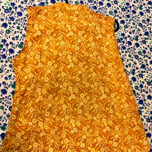 Mustard Yellow Floral Short Top For Daily Wear