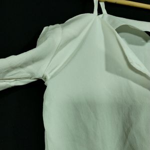 White Shoulder Cut Top (Women)