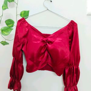 Red Satin Crop Top