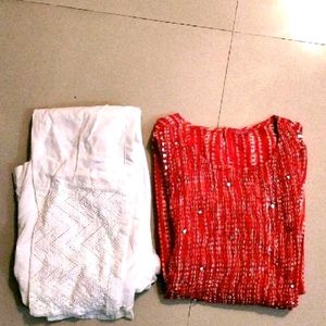 Mirror Kurta+ Chikankari Pants