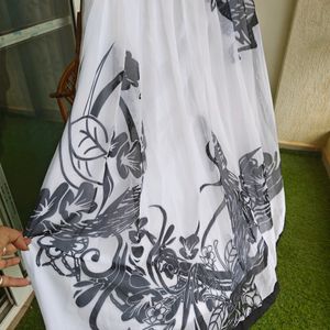 Peacock Printed White Skirt