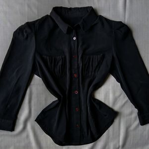 New Korean Black Puff Shoulder Shirt