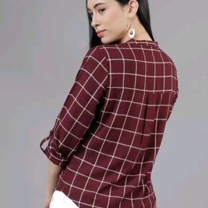 Maroon Shirt Style Top