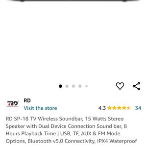 RD Soundbar, 15 Watts Speaker 8 Hrs Playback Time