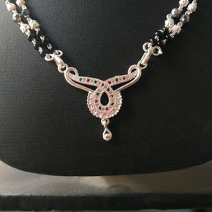 Mangalsutra Pure Silver Pink& Green CZ Double Line