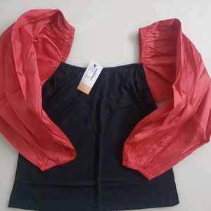 Brand NEW RED Puff Sleeves Top Medium Bust34"