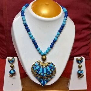 Handmade Royal Blue Terracotta Jewellery Set