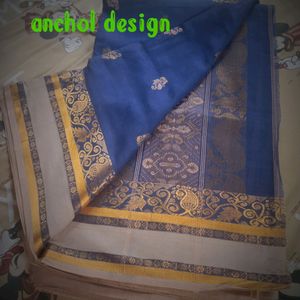 a blue pure cotton hand work saree