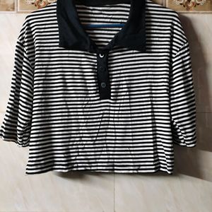 Stripes Crop Collar Top ( Size S) Like New