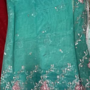 Light Sea Green Pink-embroidery Sari