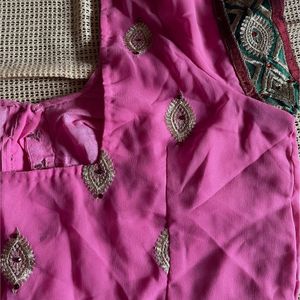 Pink Heavy Saree With Stitched Blouse