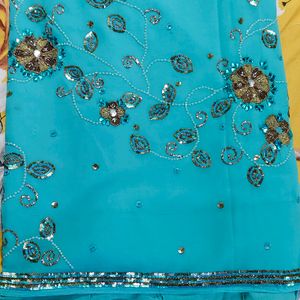 New Heavy Embroidered Stone Work Gorgette Saree