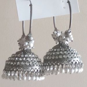 Silver jhumka /new Green Chand Bali (2 Earrings)