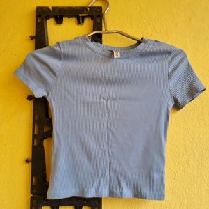 H&M Divided BASIC Ribbed T-shirt Blue Small