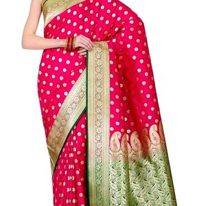 Beautiful soft Rani pink Banarasi saree