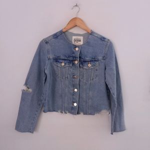 Light Blue Ripped Denim Jacket (Women's)