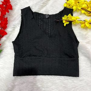 Shein embroidered charcoal black crop top
