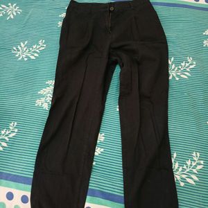 Black Cotton Straight Fit Pant (High Waist)