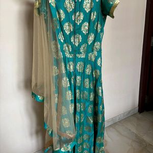 Beautiful Sea Green Gown With Net Dupatta