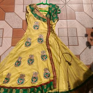 Yellow Embroidered Long Kurti