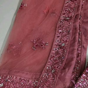 Heavy Work Front Or Back Rosegold Lehnga