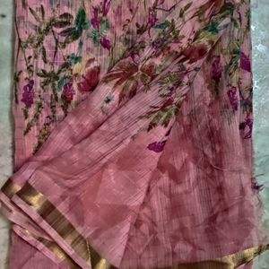 Pink Lenin Saree