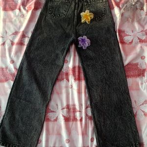 Women Black Fade Jeans Straight Fit High Rise.