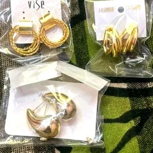 Korean Gold Plated Shiny Triple Hoop Earrings