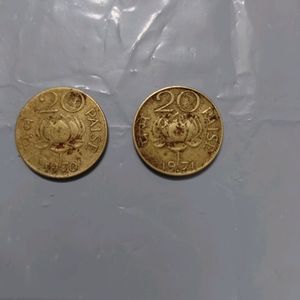 1970-1971 LOTUS 20 PAISE COINS