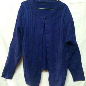 Women's Blue Sweater Wool Knitted Cardigan Button