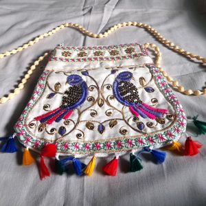 Ethnic Women White Slingbag Trendy Parrot Design👜