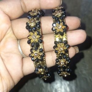 Golden Black Beads 2 Bangles