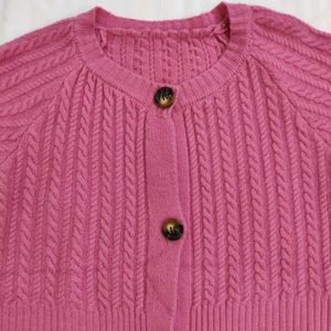 Women Cable Knit Pink Cardigan 🧶