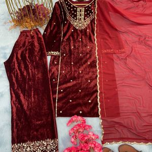 Velvet Embroidery & Sequence Work Pakistani Suit